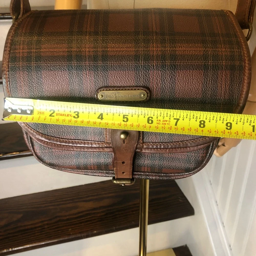 RALPH LAUREN Brown Tartan Plaid Multi Pocket Crossbody Messenger Saddle Bag